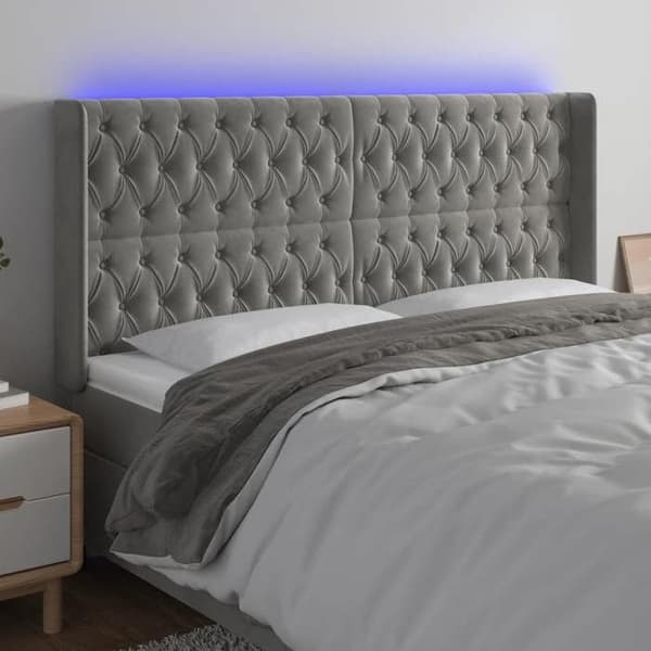 Maison Exclusive - LED Hovedgærde Lys Grå 183x16x118/128 cm Velour ljusgrått