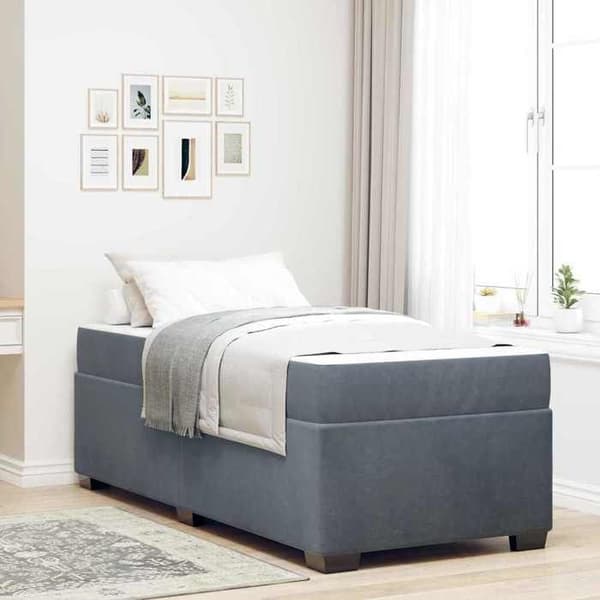 Sengestel med madras - EKSKLUSIV HUS - Rektangulær - 100 x 200 cm - Mørkegrå velour - Madras med pocketfjedre Mörkgrå