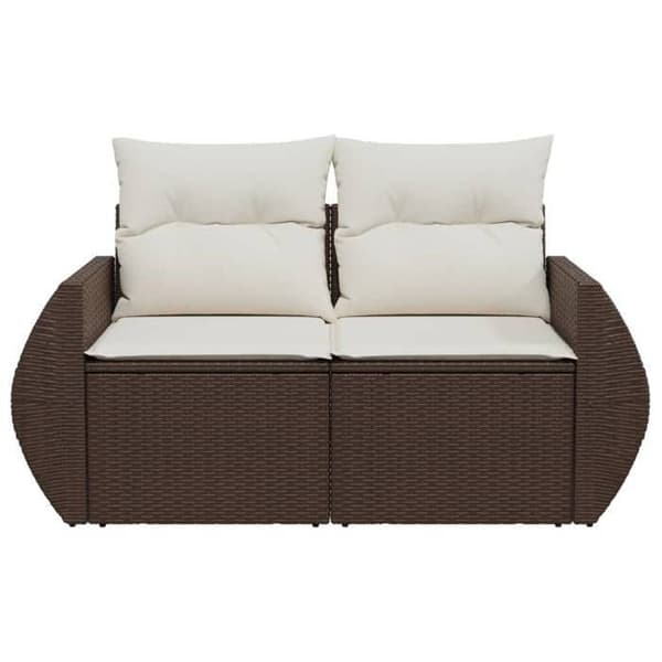 Maison Exclusive - Trädgårdssoffa med kuddar 2 platser brun flätad resin