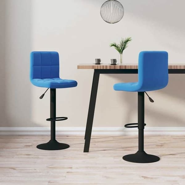 Barstol - MAISON EXCLUSIVE - Sæt af 2 - Blå velour - Højdejusterbar - 360° drejelig Blå (sammet)