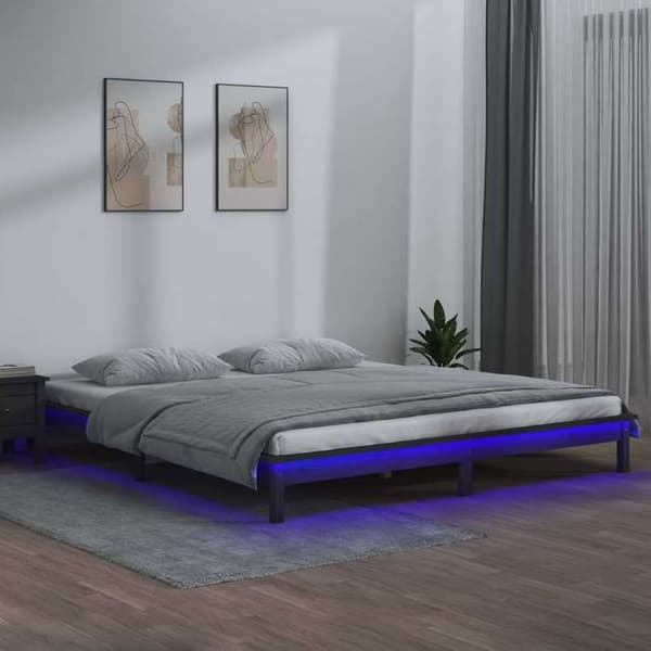 Maison Exclusive - LED-sengramme uden madras grå 140x190 cm massivt træ grå