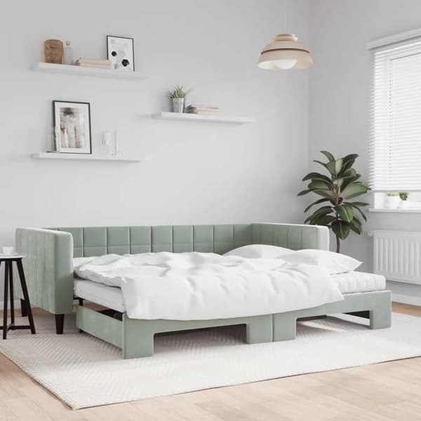 Maison Exclusive - Dagbädd med utdragssäng och ljusgrå madrass 90x190cm sammet ljusgrått