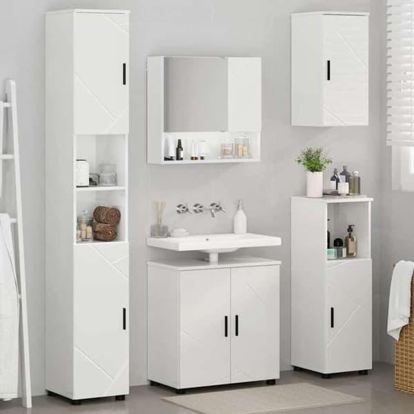 Badrumsmöbel - EXKLUSIV HEM - Set 5 delar - Blank vit - Väggmontering - Modern design Strålande vit