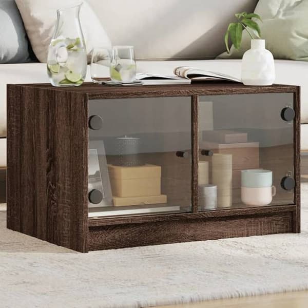 Bord - EKSKLUSIV HUS - 68 x 50 x 42 cm - Glasdøre - Brun eg - Stort opbevaring Brun ek
