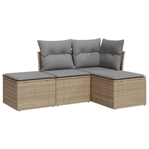 Maison Exclusive - Trädgårdsmöbler med kuddar 4 delar beige flätad resin
