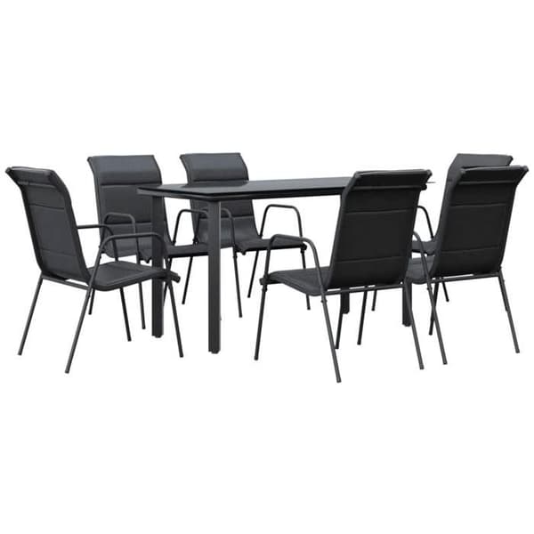 Maison Exclusive - Have spisebordssæt 7 dele sort textilene og stål Svart