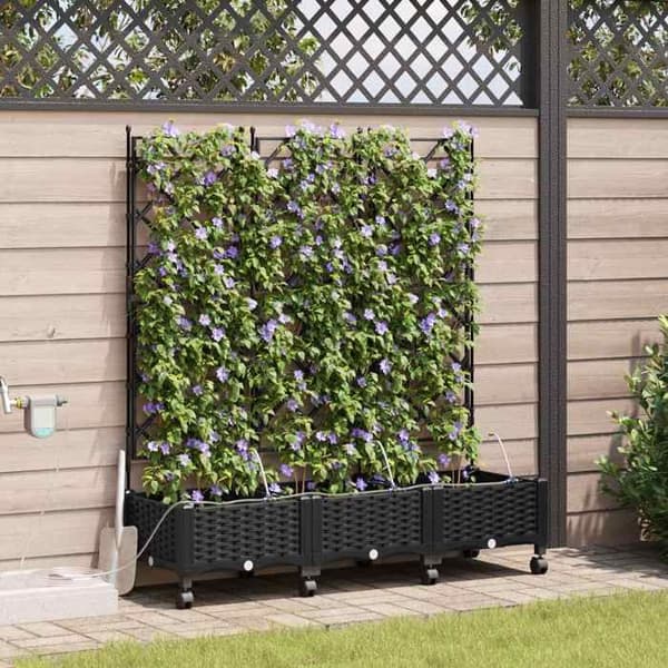Maison Exclusive - Haveplanteholder med vanding og hjul 3 stk Sort PP