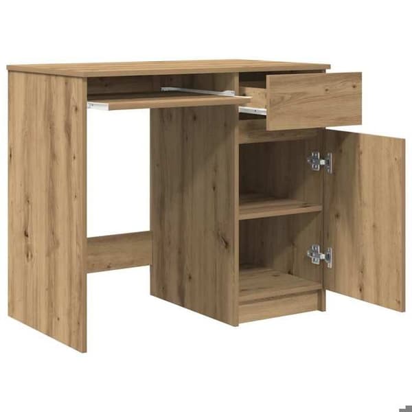 Kontor - EXKLUSIVT HUS - 86 x 49 x 76 cm - Ek ingenjörsträ - Förvaring med dörr & låda - Väggmontering ingår. Ek