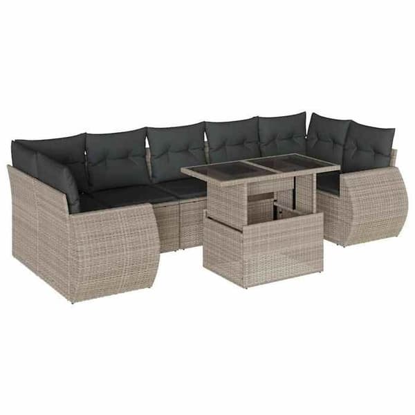 Maison Exclusive - Trädgårdsmöbler 8 delar med ljusgrå kuddar i flätad resin