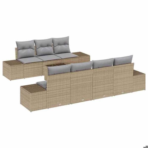 Maison Exclusive - 8 osan beige ja harmaa polyrottinkinen puutarhakalustesetti