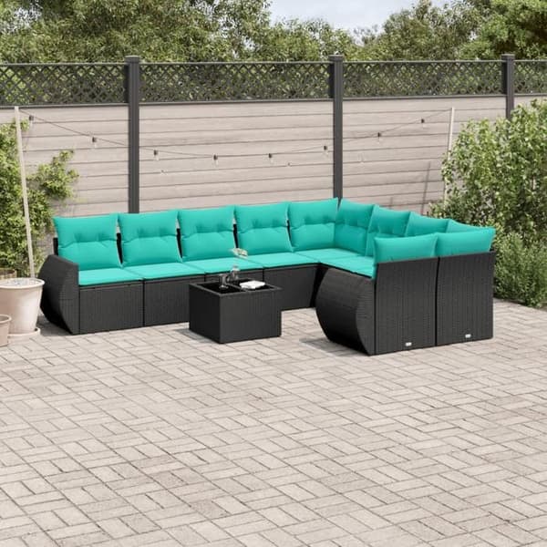 Maison Exclusive - 10 stk. have-sofa sæt med sorte puder i flettet harpik