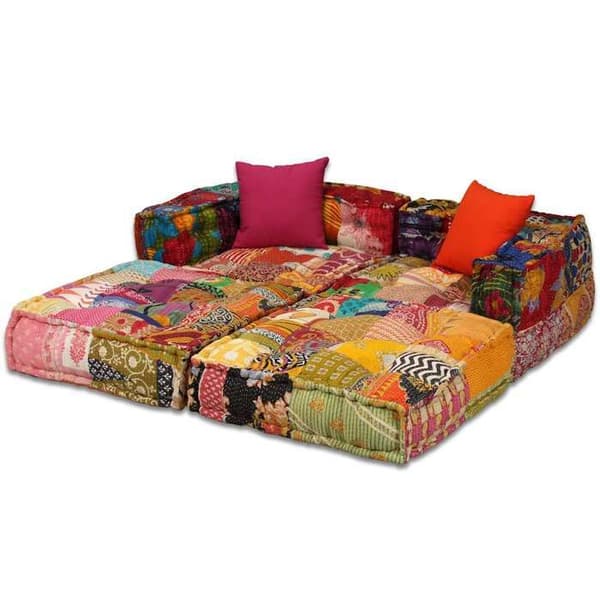 Maison Exclusive - Modulär puff för 2 personer Patchwork Tyg