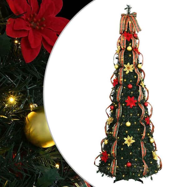 Konstgjord julgran - EXKLUSIV HEM - Art Deco - 185 cm - 150 förbelysta LED - USB pop-up fällbar Grön