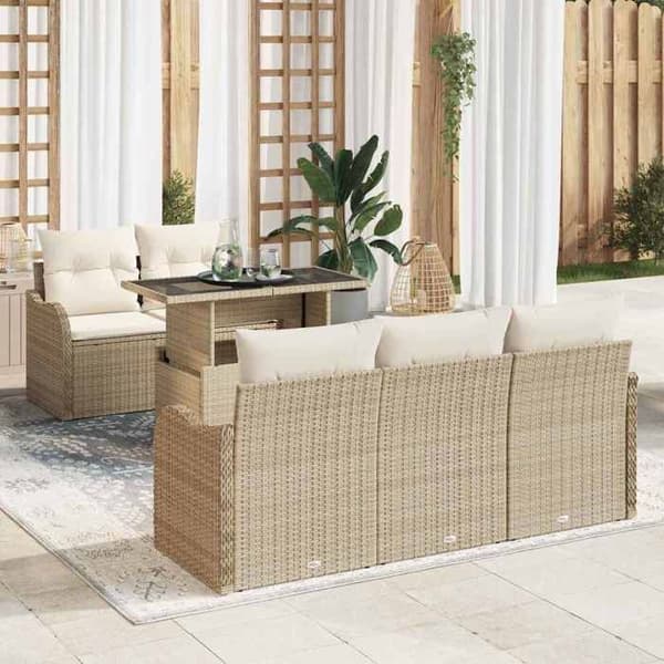 Maison Exclusive - 6 osan beige polyrottinkinen puutarhakalustesetti