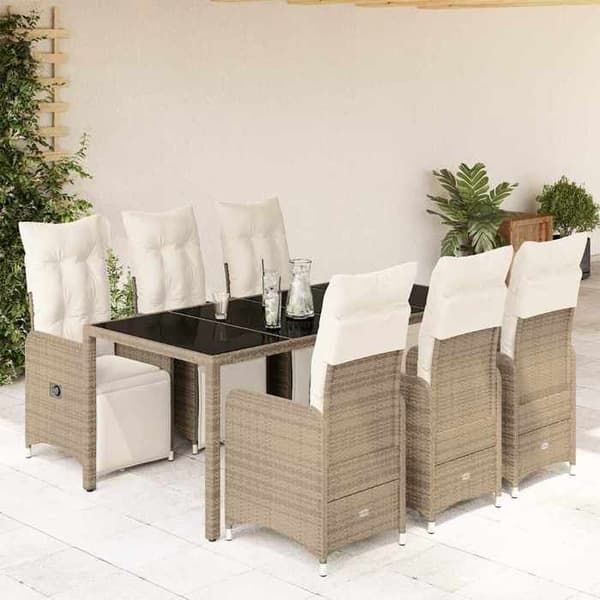 Maison Exclusive - Havebistro sæt 7 dele med brune puder i poly rattan brun