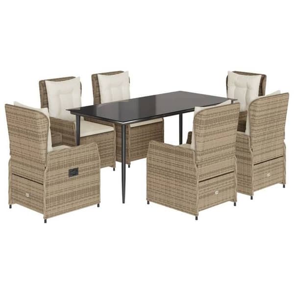 Maison Exclusive - Trädgårdsset med matbord och kuddar 7 delar beige polyrotting
