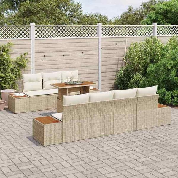 Maison Exclusive - 8 osan beige polyrottinkinen puutarhakalustesetti beige