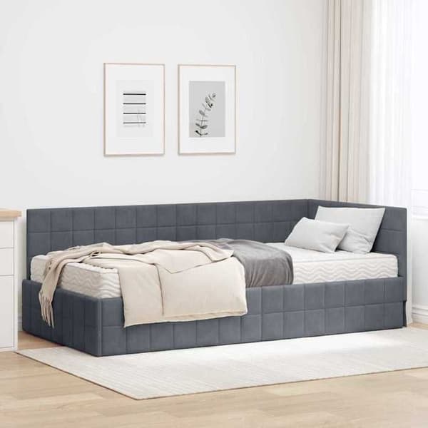 Maison Exclusive - Vinkel sengestel med madras 2 stk Mørkegrå 90 x 190 cm Sammetsgrå