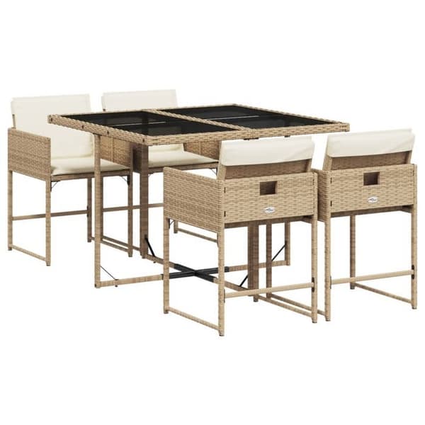 Maison Exclusive - Trädgårdsset med 5 delar i beige polyrotting med kuddar
