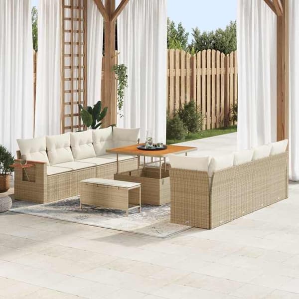 Maison Exclusive - 11 osan beige polyrottinkinen puutarhakalustesetti