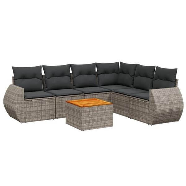 Maison Exclusive - Trädgårdsmöbler med kuddar 7 delar grå flätad resin