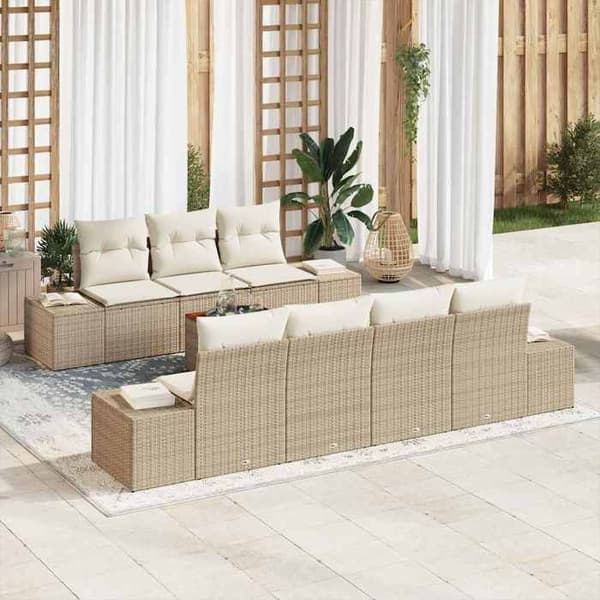 Maison Exclusive - 8 osan beige polyrottinkinen puutarhakalustesetti