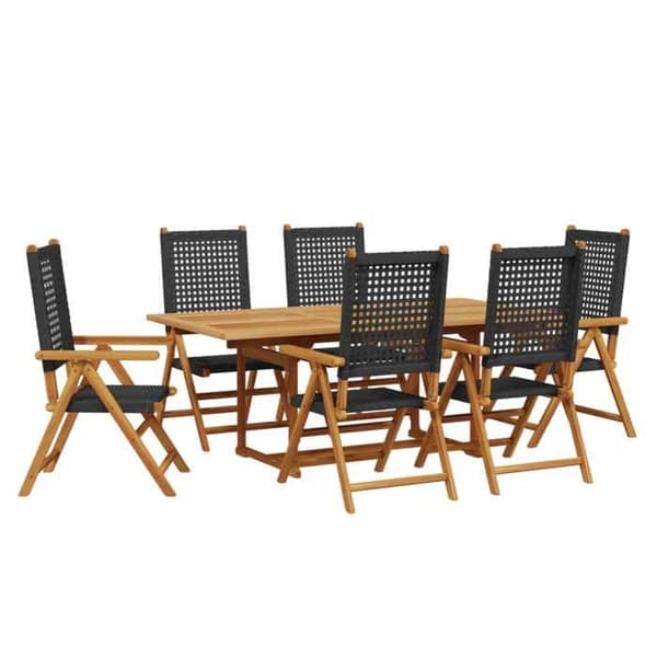 Maison Exclusive - 7 dele have spisebord sæt i sort rattan og massivt træ