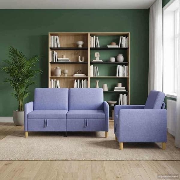 Maison Exclusive - Soffa med förvaring 2 st Blå denim Polyester