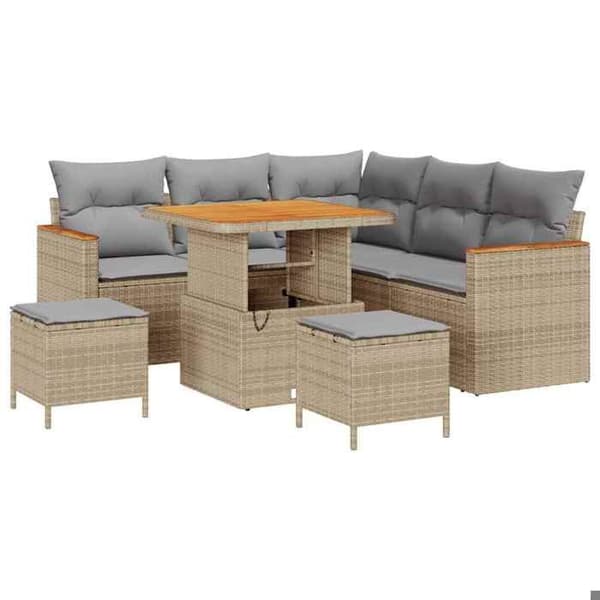 Trädgårdsmöbelset - EXKLUSIV HEM - Modulär - Beige - 8 delar (5 platser) - Justerbart bord & förvaring beige