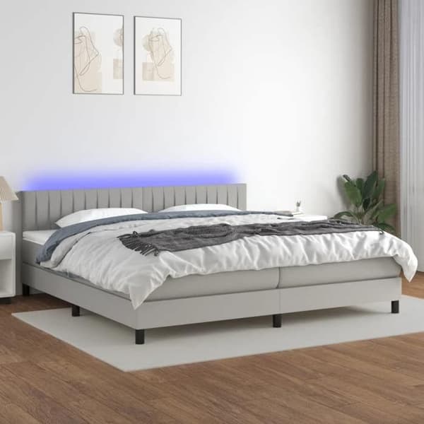 Maison Exclusive - Seng bunde med lameller madras LED Lys Grå 200x200 cm Stof