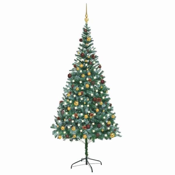Maison Exclusive - Förbelyst konstgjord julgran/kottar 210cm