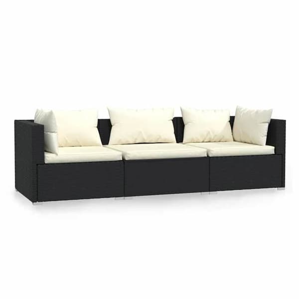 Maison Exclusive - Soffa 3 platser med kuddar Svart Flätad resin Svart