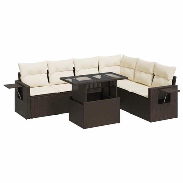 Maison Exclusive - Trädgårdsmöbler med kuddar 7 delar brun flätad resin kastanj