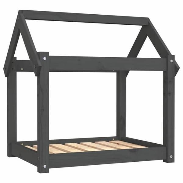 Hundeseng - EKSKLUSIV HUS - 71x55x70 cm - Massivt fyrretræ - Grå - Rektangulær Grå