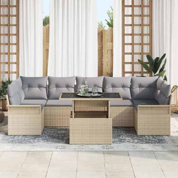 Maison Exclusive - 8 osan beige polyrottinkinen puutarhakalustesetti beige