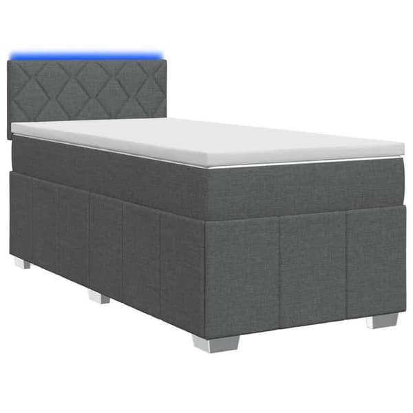 Sängram med madrass - EXKLUSIV HEM - Boxspring säng - 90 x 190 cm - Mörkgrå tyg - Inbyggd LED Mörkgrå