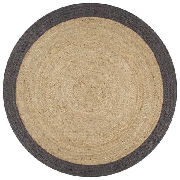 Matta - Bicolor - Flätad jute - Diameter 150 cm - Mörkgrå kant Naturlig och mörkgrå