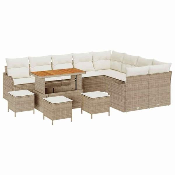 Maison Exclusive - 13 osan beige polyrottinkinen puutarhakalustesetti