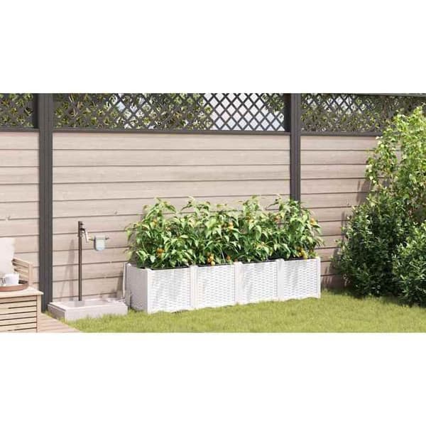 Rektangulär kruka - EXKLUSIV HEM - Pack 4 - Vit - 160 x 40 x 37,5 cm - Väderbeständig PP Vit