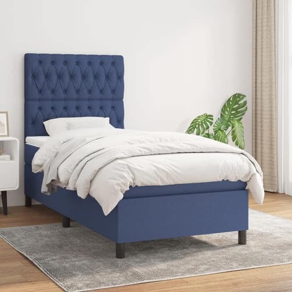 Maison Exclusive - Sengestel med springmadras Blå 90x200 cm Stof