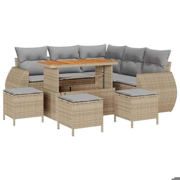 Maison Exclusive - 9 osan beige polyrottinkinen puutarhakalustesetti