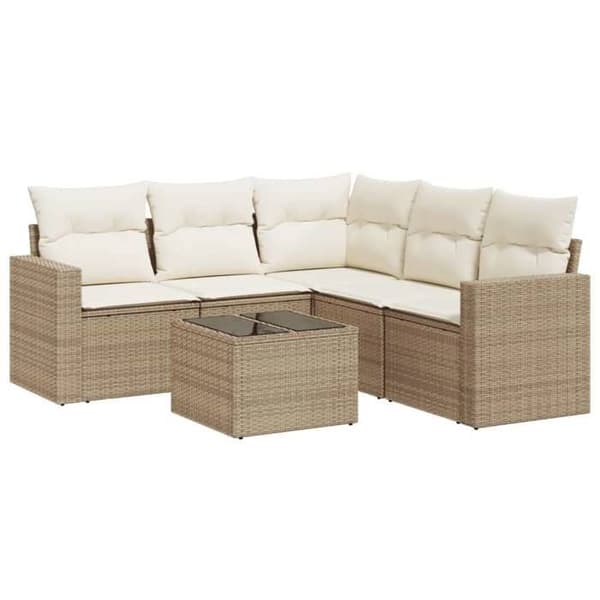 Maison Exclusive - Trädgårdsmöbler med kuddar 6 delar beige flätad resin