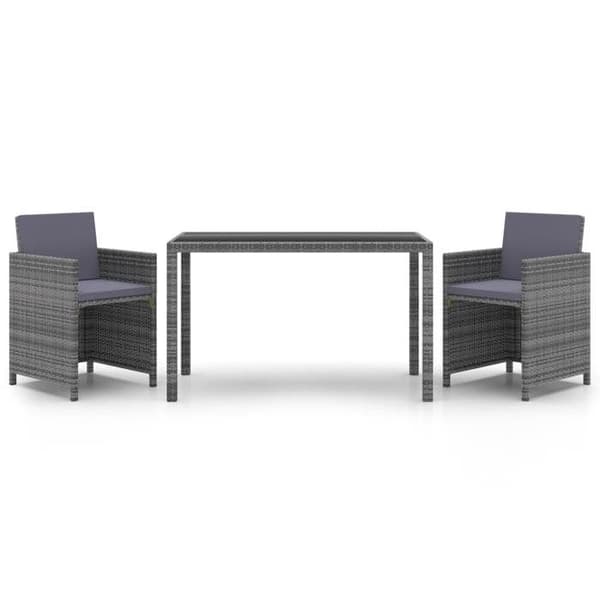 Ensemble bord och stolar - EXKLUSIV HEM - Flätad resin - Grå - 3 delar - Stålram Grå