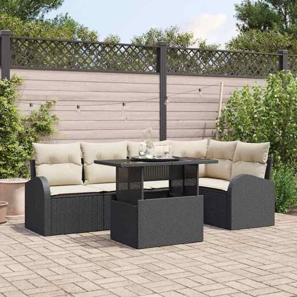 Maison Exclusive - 6-delars trädgårdsoff-set 5-sits svart Svart
