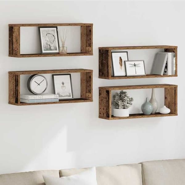 Maison Exclusive - Vægmonterede hylder kube 4 stk gammelt træ 60x15x23 cm