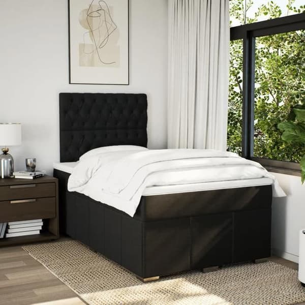 Maison Exclusive - Sengebund med lameller og sort madras 120x190 cm stof