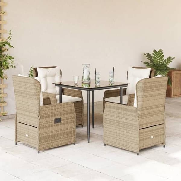 Havemøbler - EKSKLUSIVT HUS - 5 stk. sæt - Beige - Poly rattan - Justerbar ryg beige