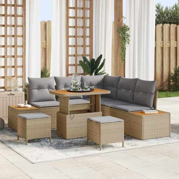 Maison Exclusive - 8-osainen puutarhakalustesarja 7-hengen Beige