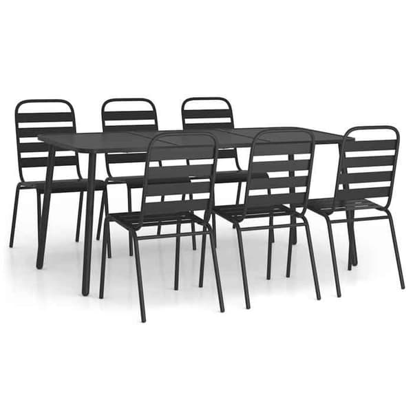 Havemøbler - EKSKLUSIVT HUS - Design med lameller - Antracitstål - 7 dele - Stabelbare stole antracit