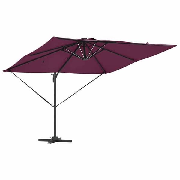 Parasol med sidostöd - EXKLUSIVT HUS - Roma - Aluminium och polyester - Rektangulär 286×284×270 cm - 360° rotation & LED Bordeaux